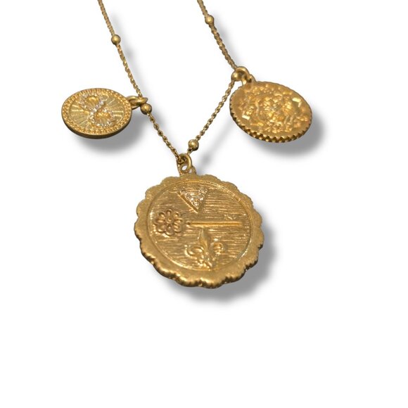 CABI Necklace Gold Tone Apollo 3 Coin Medallions 23'-26' - Picture 4 of 4